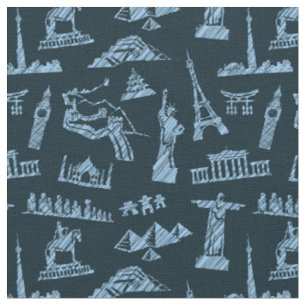 Tissu Motif de voyage dans le motif de bleus