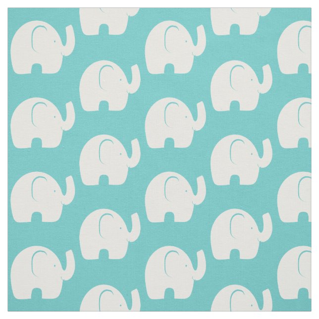 Tissu Motif d'éléphant blanc Aqua (Échantillon)
