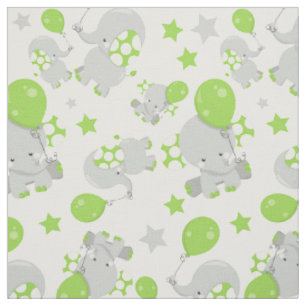 Tissu Motif Des Eléphants, Eléphants Mignons - Grey Vert