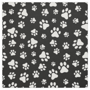 Tissu Motif des pattes, Empreintes de pattes, noir et bl