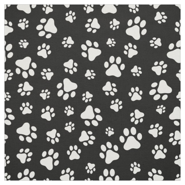 Tissu Motif des pattes, Empreintes de pattes, noir et bl (Échantillon)