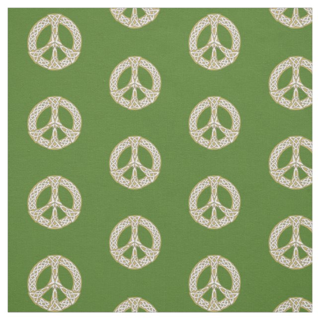 Tissu Motif des signes de paix celtique or et blanc (Échantillon)