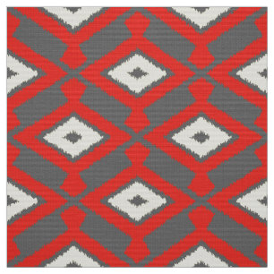 Tissu Motif d'Ikat - rouge, gris et beige