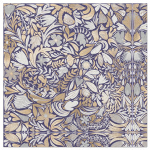 Tissu Motif d'illustration de la feuille florale blanche