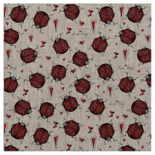 Tissu Motif d'illustration de Linen LoveBug Ladybug natu