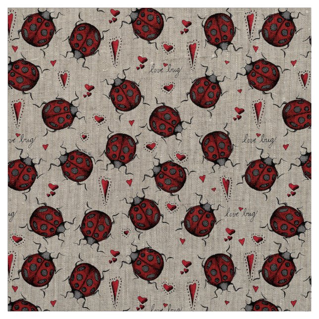 Tissu Motif d'illustration de Linen LoveBug Ladybug natu (Échantillon)