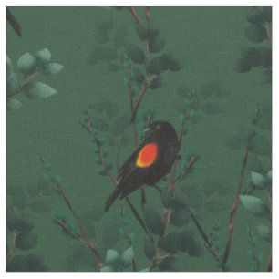 Tissu Motif d'oiseau-noir à ailes rouges