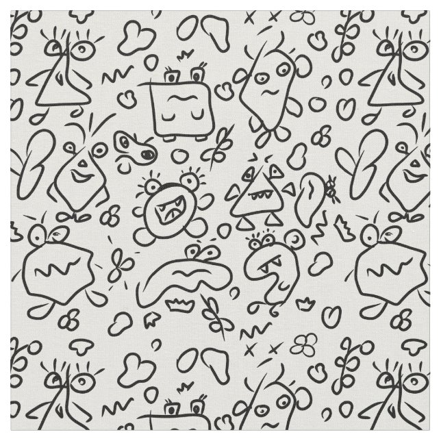 Tissu motif doodé noir et blanc (Fermer)
