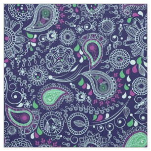 Tissu Motif Doodle Paisley Bleu foncé