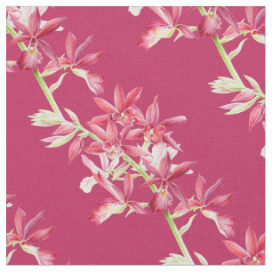 Tissu motif d'orchidée botanique d'art rouge