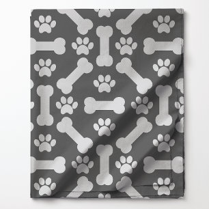 Tissu Motif d'os et d'empreintes de pattes de chien gris