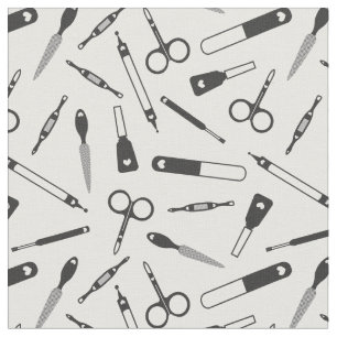 Tissu Motif d'outils de manucure blanc mou