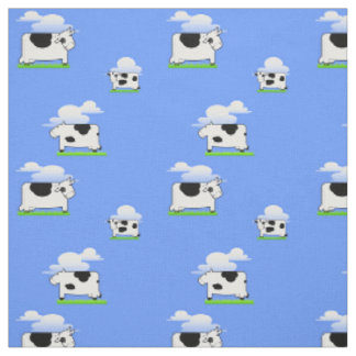 Tissu Motif drôle de vaches et de nuages à vol