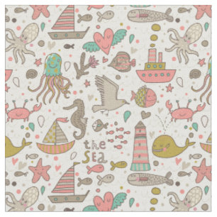 Tissu Motif drôle d'été avec des bateaux