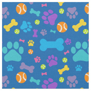 Tissu Motif Empreinte de patte de chien bleu