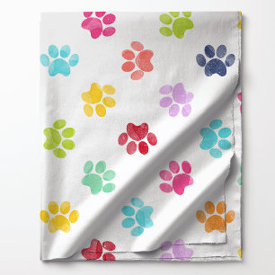 Tissu Motif Empreintes de Patte Aquarelle Arc-en-Ciel