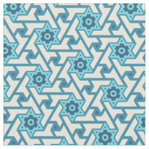 Tissu Motif Étoile de David Bleu et Crème