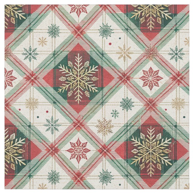Tissu Motif festif à carreaux tartan écossais et flocon  (Fermer)