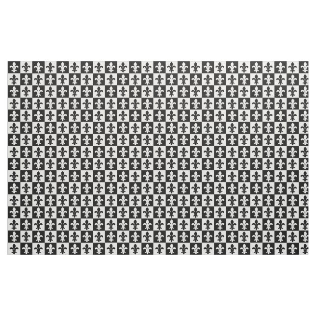 Tissu motif Fleur-De-lis noir et blanc (Yard)