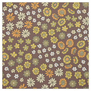 Tissu Motif Fleurs Petites Rétro Orange Jaune Marron