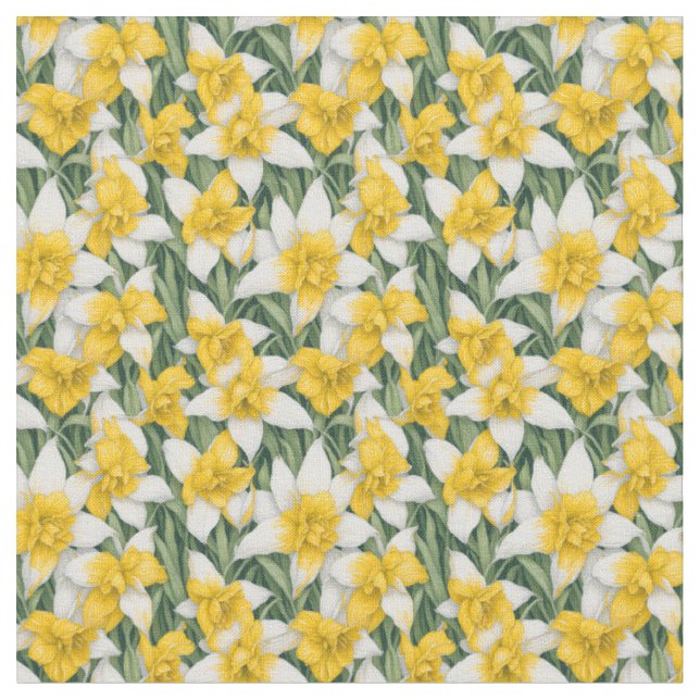 Tissu Motif Floral - Aquarelle Daffodil Fleurs (Fermer)