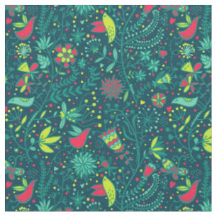 Tissu Motif floral avec les oiseaux 2 de bande dessinée