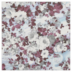 Tissu Motif floral boho burgunch blanc pastel