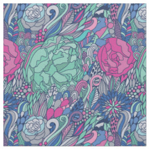 Tissu Motif floral coloré de griffonnage