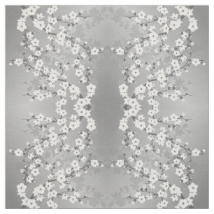 Tissu Motif floral de fleurs de cerisier gris argenté