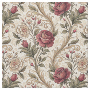 Tissu Motif floral de rose et damas victorien vintage Ar
