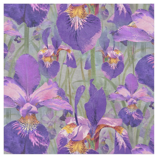 Tissu Motif floral d'iris pourpre (Fermer)