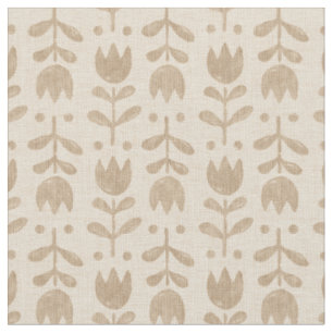 Tissu motif floral folk vintage avec tulipes beige.