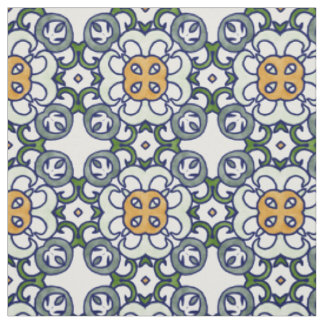 Tissu Motif floral jaune et vert de damassé