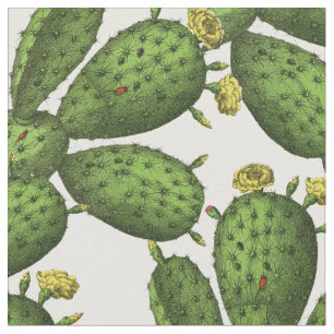 Tissu Motif floral jaune vert vintage de cactus