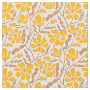 Tissu Motif floral moderne du milieu du XXe siècle jaune
