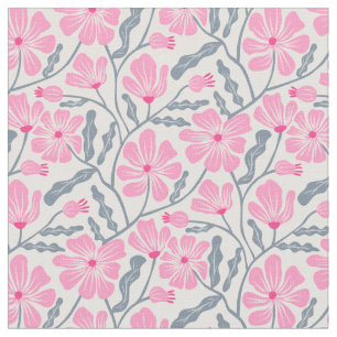 Tissu Motif Floral moderne rose du milieu du siècle