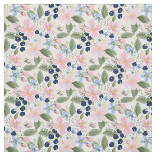 Tissu Motif floral pastel Fleur des champs et myrtille