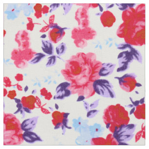 Tissu Motif floral rouge, pourpre, et rose lumineux