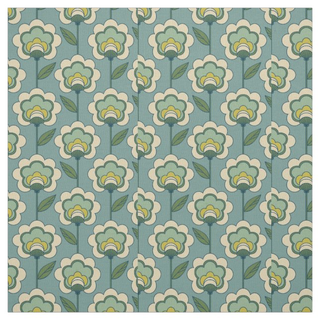 Tissu Motif floral turquoise et jaune (Échantillon)