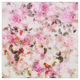 Tissu Motif floral vintage d'aquarelle rose girly chic