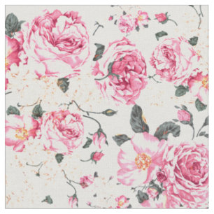 Tissu Motif floral vintage de rose noir rose