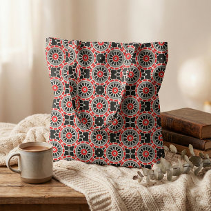 Tissu Motif géométrique en mosaïque rouge noir et gris