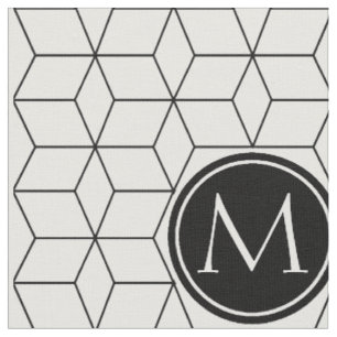 Tissu Motif géométrique et monogramme noir et blanc