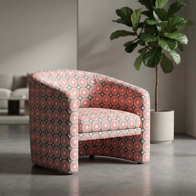 Tissu Motif géométrique gris rétro rouge et blanc (Créateur téléchargé)