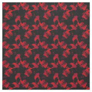 Tissu motif gothique des crânes noir et rouge