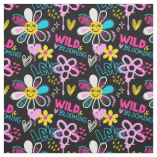 Tissu Motif graffiti fleur smiley mode
