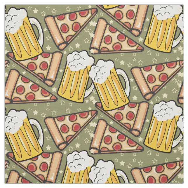 Tissu Motif graphique de bière et de pizza (Échantillon)