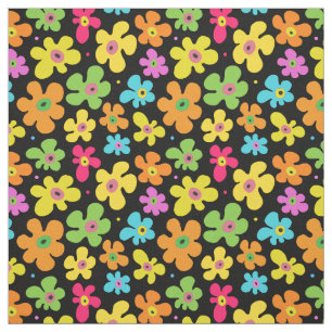 Tissu Motif Gras Fleurs brillantes sur Noir