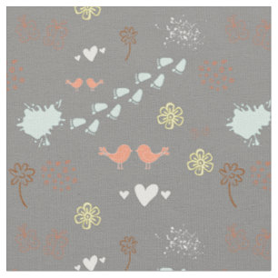 Tissu Motif gris rétro d'oiseaux, points, pieds