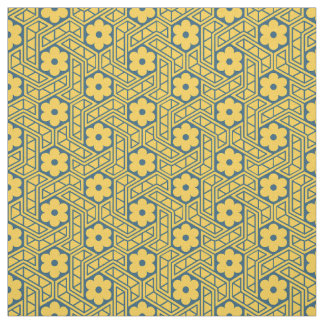 Tissu Motif Hexagone Fleur Rétro - Jaune et Bleu